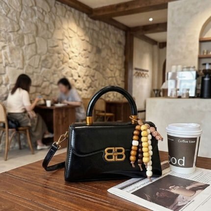 Signature Beaded Mini Satchel-Glossy Black