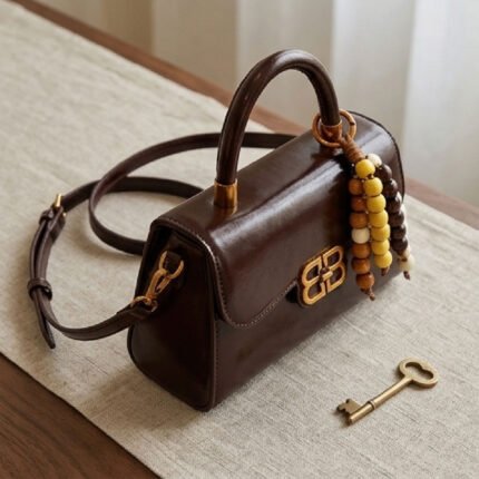Signature Beaded Mini Satchel-Rich Espresso