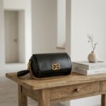 Modern Chain-Link Cylinder Bag-Glossy Black