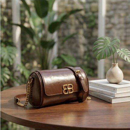 Modern Chain-Link Cylinder Bag-Deep Espresso