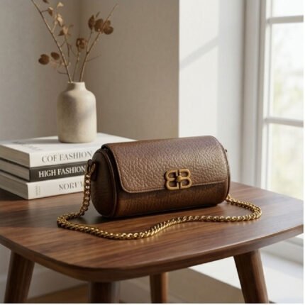 Textured Chain-Link Cylinder Bag-Warm Espresso