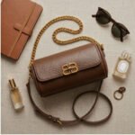 Textured Chain-Link Cylinder Bag-Warm Espresso - Image 3