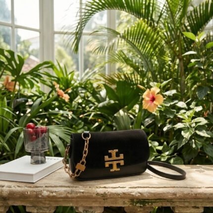 Signature Suede & Leather Chain Bag-Classic Black