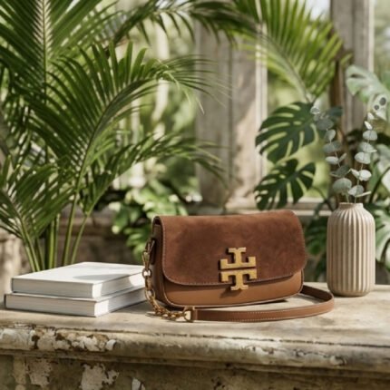 Signature Suede & Leather Chain Bag-Warm Espresso