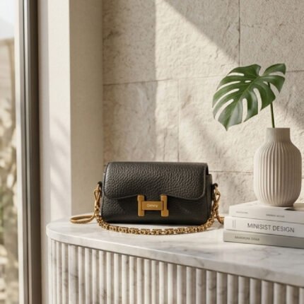 Gloncy Textured Chain-Link Satchel-Classic Black