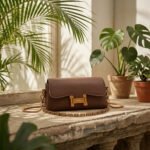 Gloncy Textured Chain-Link Satchel-Warm Espresso