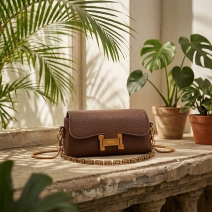 Gloncy Textured Chain-Link Satchel-Warm Espresso