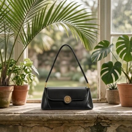 Vintage-Inspired Medallion Shoulder Bag-Classic Black