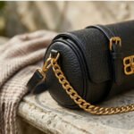 Textured Chain-Link Cylinder Bag-Classic Black - Image 2