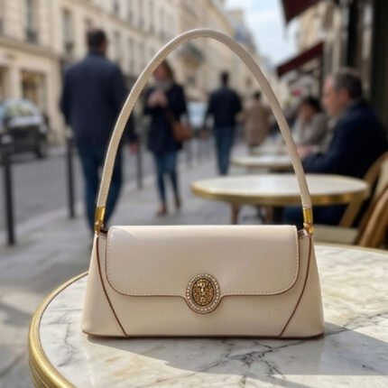 Vintage-Inspired Medallion Shoulder Bag-Creamy Ivory