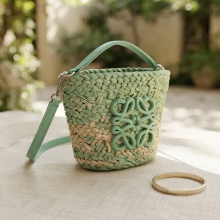 Mint Woven Signature Basket Bag-Mint Green and Natural Straw
