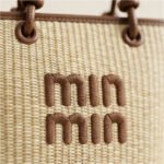 Natural Woven Logo Tote-Natural Straw with Brown Trim - Image 2