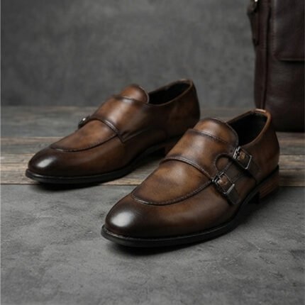 El Paso Classic Double-Buckle Loafers-Burnished Dark Brown