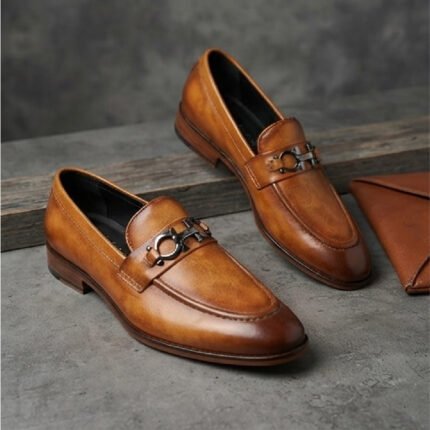 El Paso Gancini-Inspired Ornament Loafers-Tan Burnished