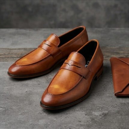 El Paso Classic Penny Loafers-Tan Burnished