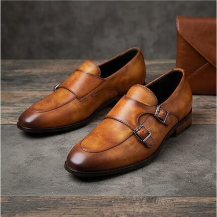 El Paso Classic Double-Buckle Loafers-Tan Burnished