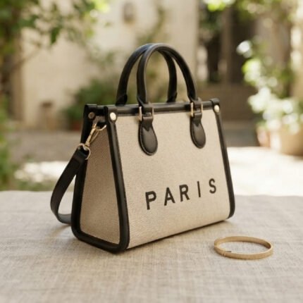 Paris Chic Canvas Tote-Beige and Black