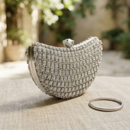 Crescent Moon Crystal Gala Clutch-Silver/Clear Crystal