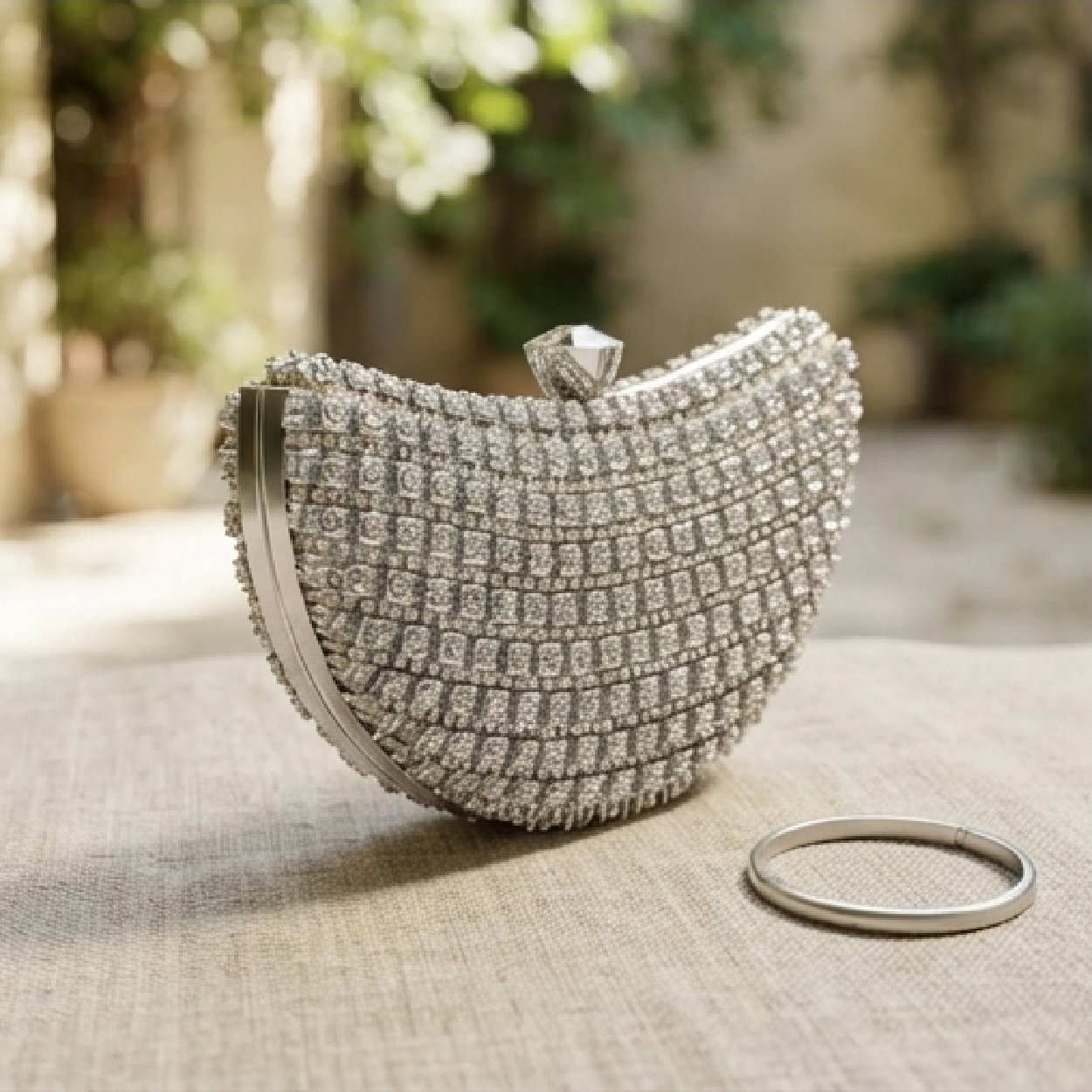 001-27 Crescent Moon Crystal Gala Clutch-Silver/Clear Crystal - Image 1