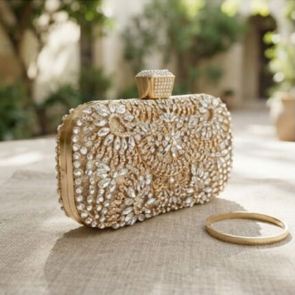 Radiant Crystal-Embellished Evening Clutch-Champagne Gold