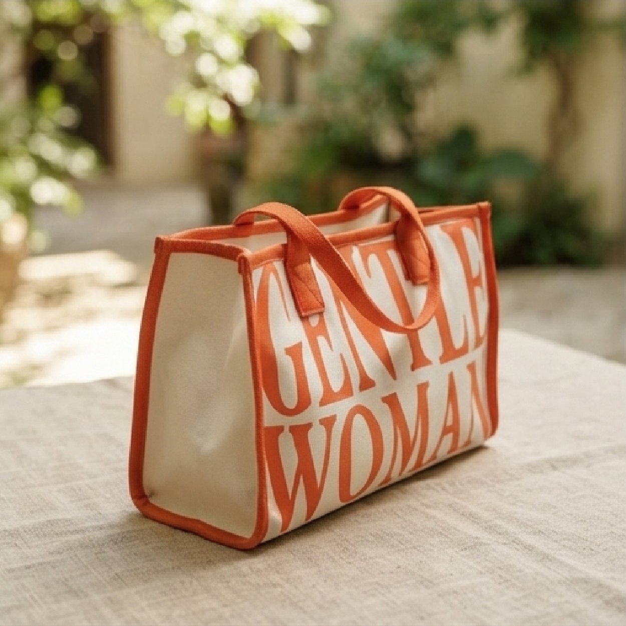 001-48 Gentlewoman Bold Canvas Tote-White and Orange - Image 1