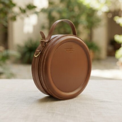 Circular Minimalist Crossbody Bag-Brown