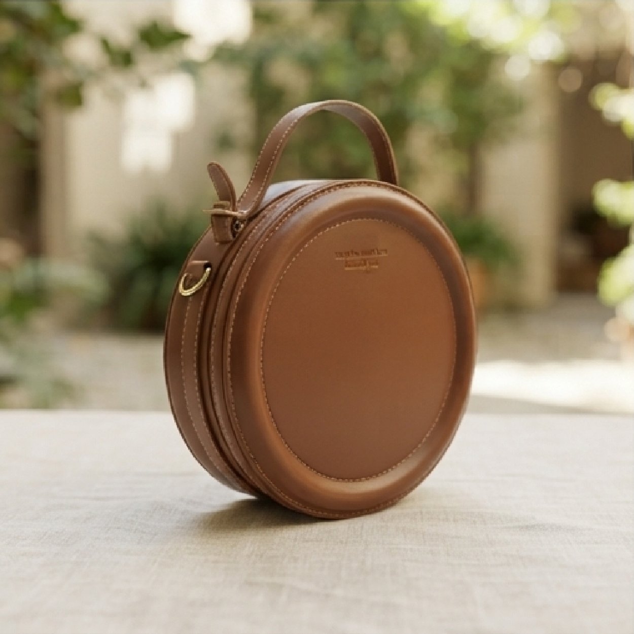 001-51 Circular Minimalist Crossbody Bag-Brown - Image 1