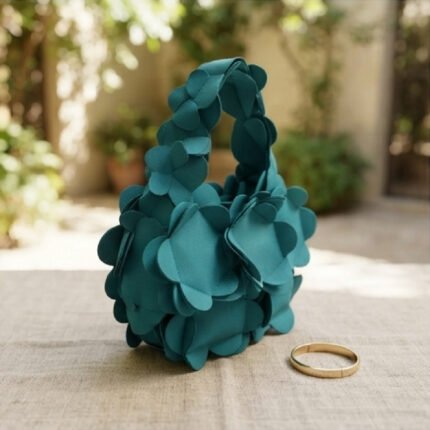 Petal-Layered Floral Tote-Teal