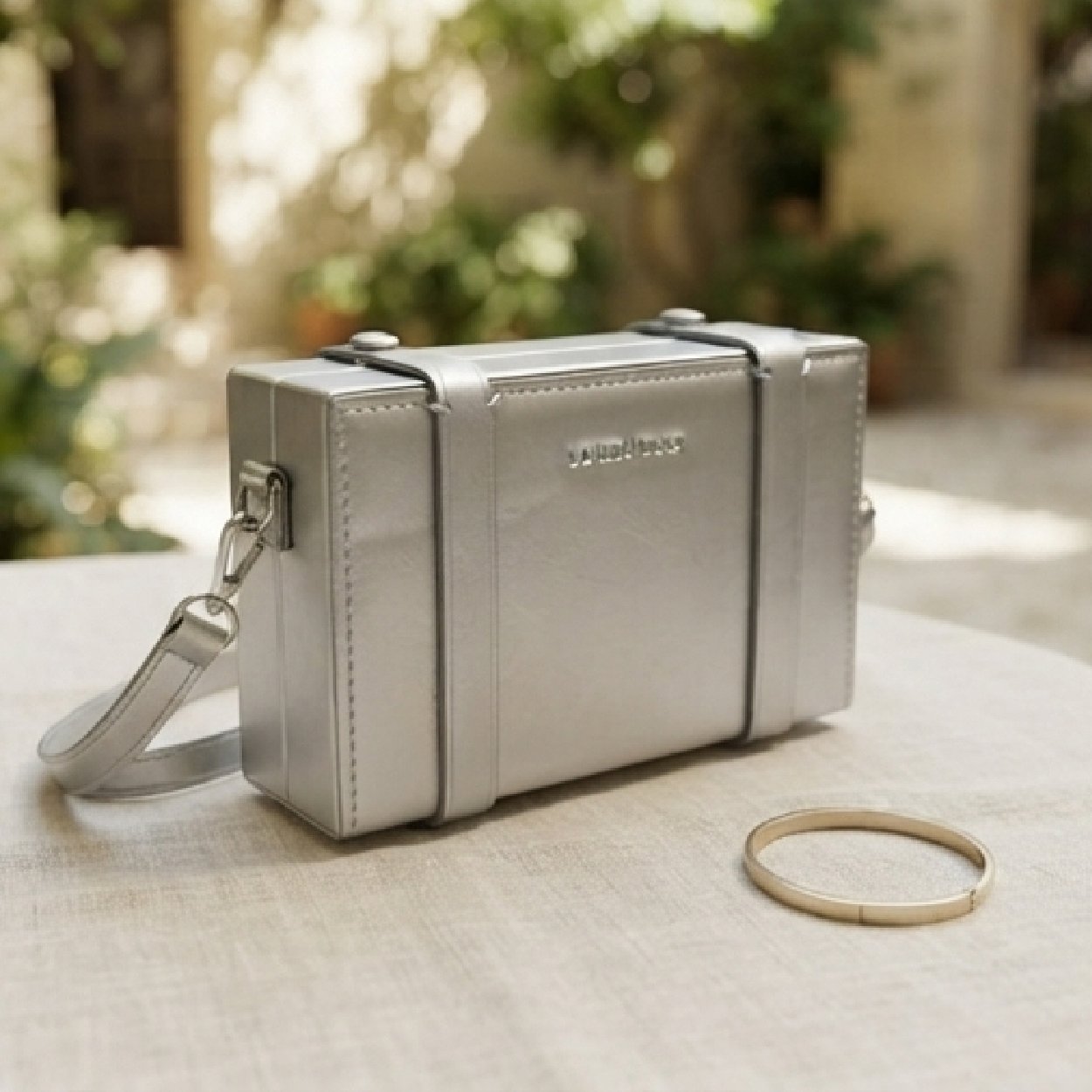 001-66 Metallic Trunk Box Clutch-Silver - Image 1