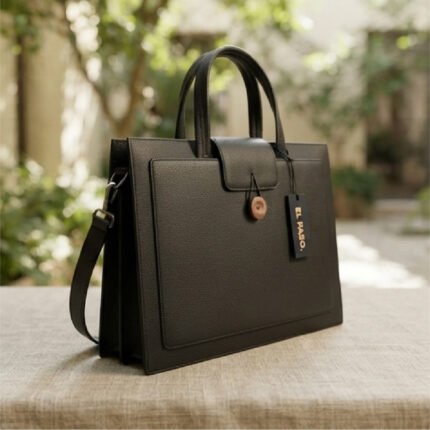 Modern Button-Closure Business Tote-Matte Black