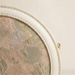 Floral Brocade Circular Crossbody Bag-Pastel Floral and Cream Trim - Image 2