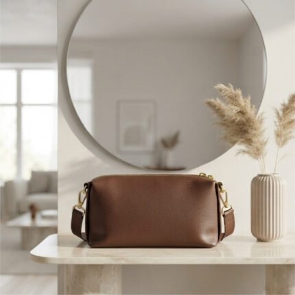 Essential Pebbled Leather-Look Crossbody-Dark Brown