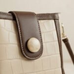 Elegant Two-Tone Croc-Effect Crossbody-Cream and Brown - Image 3