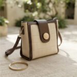 Elegant Two-Tone Croc-Effect Crossbody-Cream and Brown