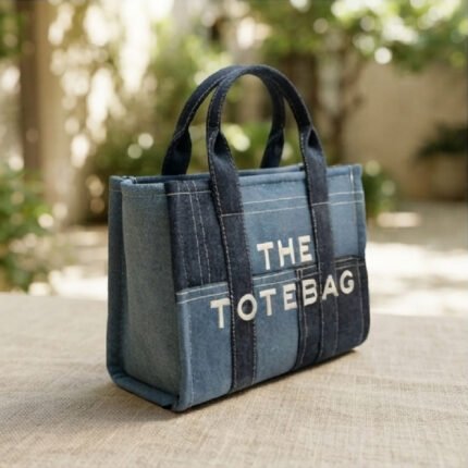 Two-Tone Denim Mini Tote-Color: Blue/Dark Blue Two-Tone Denim