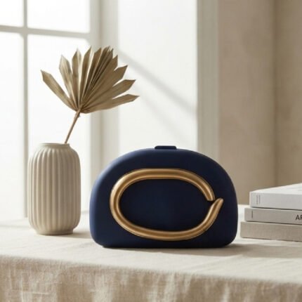 Sculptural Gold-Accent Minimalist Clutch-Navy Blue with Gold