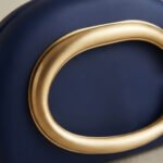 Sculptural Gold-Accent Minimalist Clutch-Navy Blue with Gold - Image 3