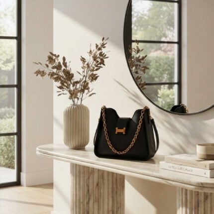 Signature Structured Chain-Link Hobo Bag-Classic Black