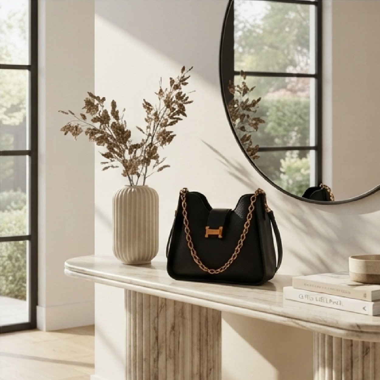03-04 Signature Structured Chain-Link Hobo Bag-Classic Black - Image 1