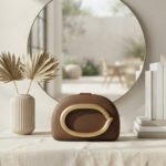 Sculptural Gold-Accent Minimalist Clutch-Earthy Brown with Gold - Image 2