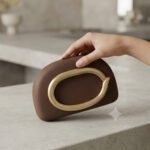 Sculptural Gold-Accent Minimalist Clutch-Earthy Brown with Gold - Image 3