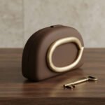 Sculptural Gold-Accent Minimalist Clutch-Earthy Brown with Gold