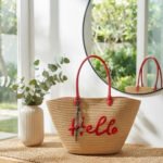 Hello Straw Summer Tote-Natural Straw with Red Accents