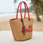 Hello Straw Summer Tote-Natural Straw with Red Accents - Image 3