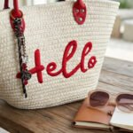 Hello Straw Summer Tote-Natural Off-White with Red Accents - Image 2