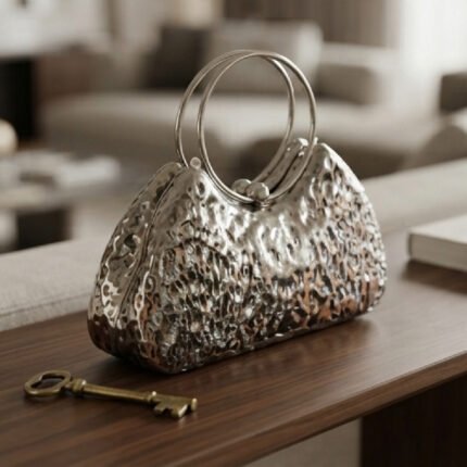 Hammered Metallic Statement Clutch-Polished Silver