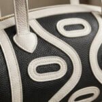 Geometric Contrast Barrel Bag-Black and Cream - Image 2