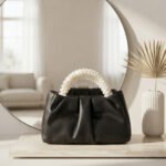 Pearl-Handle Pleated Evening Bag-Classic Black - Image 2