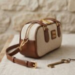 Canvas & Leather Mini Bowling Bag-Beige and Brown - Image 3