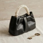 Pearl-Handle Pleated Evening Bag-Classic Black